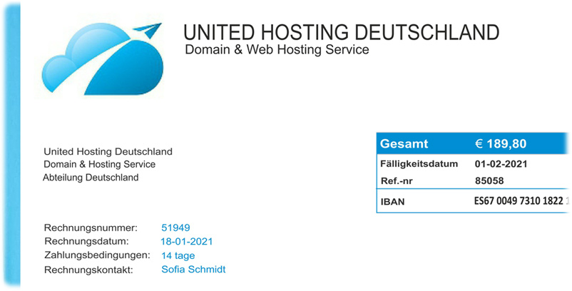 Fake Rechnungen von United Hosting Deutschland